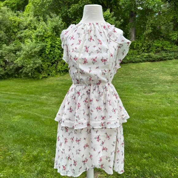 Just One Answer Ruffle Tiered Sheer Floral Midi Dress White Size XS - Picture 1 of 8